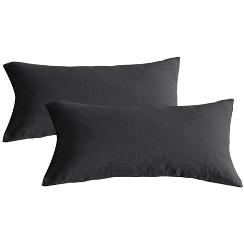 KEAYOO Musselin Kissenbezug 40x80 cm 2er aus 100% Baumwolle - Traumhaft weiche (Schwarz, 40x80cm)