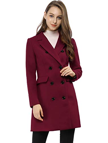 Allegra K Women's Winter Coat Elegant Notched Lapel Double Breasted Trench Coat Burgundy M - Image 3