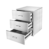 JIEJIN Outdoor Kitchen Drawers Stainless Steel Triple BBQ Island Drawer Flush Mount Outdoor Kitchen Cabinets with Handles with Wheels for Outdoor Kitchens or BBQ Island Patio Grill Station, Silver