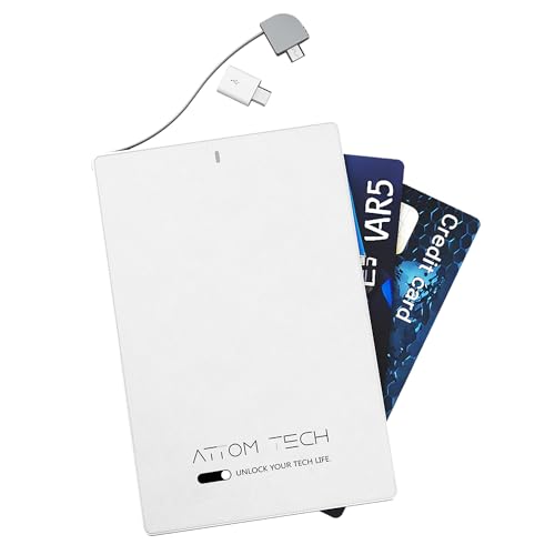 Attom Tech 4351480160 2500Mah Power Bank Mini,Back-Up Phone Battery Pack Ultra Slim,Pocket Size Thin External Phone Battery Pack Emergency Phone Power Built-In Charging Cable For Android Micro Usb And Apple cover