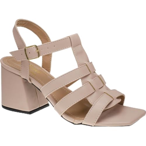 Sandália Feminina Fisherman Salto Nude Grosso Confortável Moda Gladiadora Tendencia Lóris Shoes 104J