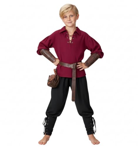 Image of Kids Medieval Viking Pirate Renaissance Tunic Pants Accessories Costume for Boys Cosplay 3-14 Years