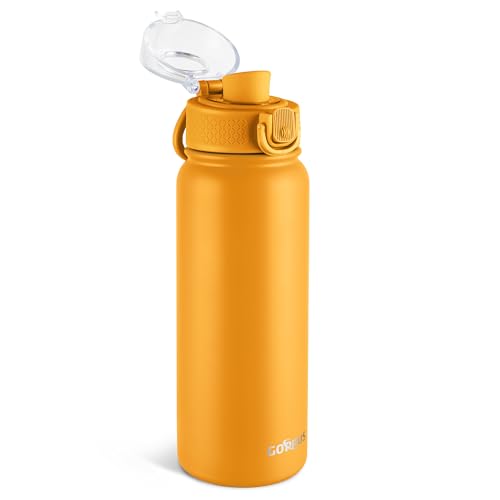 GOPPUS 20 Oz Insulated Stainless Steel Water Bottle BPA-Free Sports Water Bottle, Great for Travel, with Chug Lid - Leak & Sweat Proof with Anti-Dust Lid(Orange)