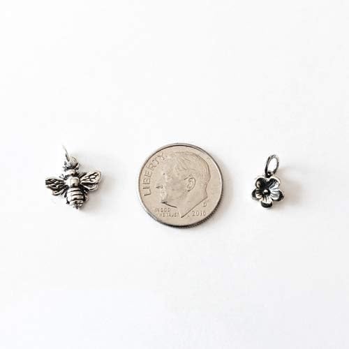Sterling Silver Tiny Bee Charm with Tiny Flower Charm Necklace, 18" - Image 6