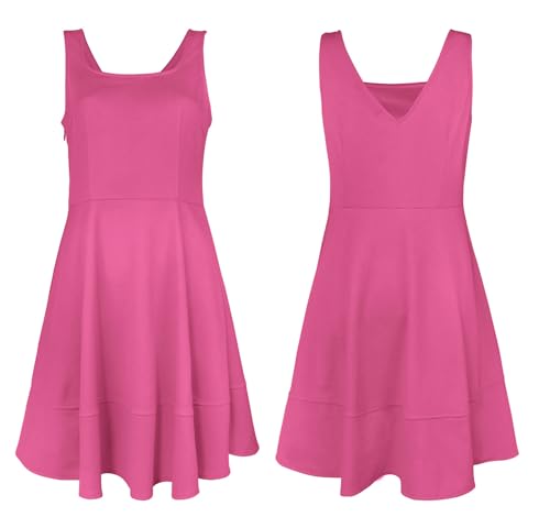 Image of FANCYINN Women's Short V-Back Dress U-Neck Inslace Hem Wide Straps Tank Mini Skater Cocktail Dresses