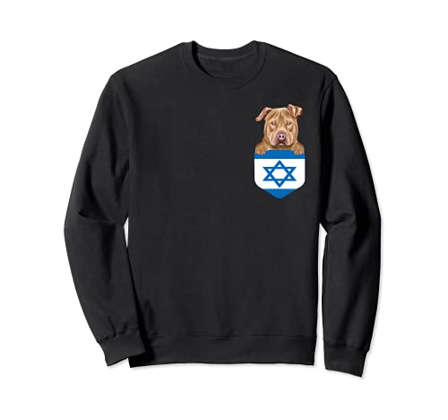 Israel Flag Usa Staffordshire Terrier Dog In Pocket Sweatshirt, Black
