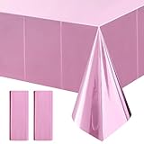 Just Shimmer 2 manteles metálicos de papel de aluminio rosa brillante para fiesta, 54 x 72 pulgadas, decoración rectangular desechable para Acción de Gracias, Navidad, graduación, fiesta de cumpleaños