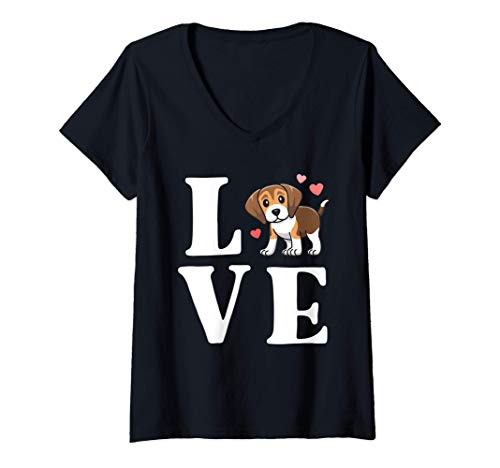 Womens Love Beagles Cute Beagle Mom Shirt Gift For Dog Mama V-Neck T-Shirt