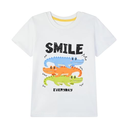 Image of HILEELANG Toddler Boy Short Sleeve Tee Shirts Summer Cotton Casual Graphic Crewneck Tshirt Packs