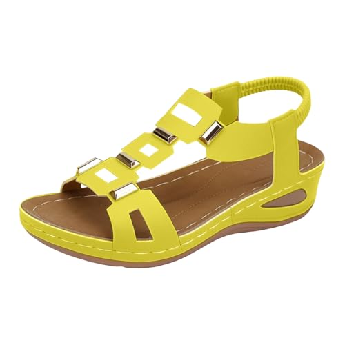 Sandales plates de gladiateur femme à bout ouvert jaune 38.5