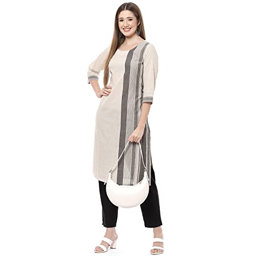 Image of Rangriti Off White Poly Cotton Straight Kurta for Women