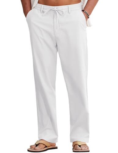 Image of COOFANDY Mens Cotton Linen Pants Casual Drawstring Summer Beach Pants Lightweight Linen Dress Trousers