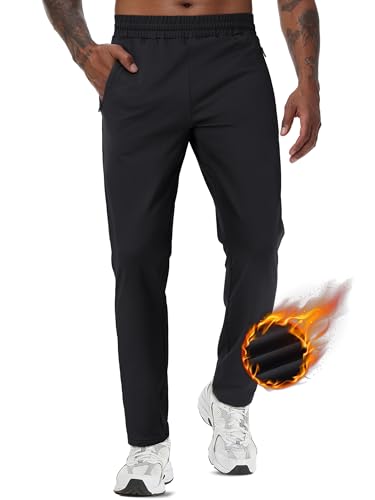 TACVASEN Men's Warm Sweatpants Winter Fleece Lined Water Resistant Pants Straight Leg with Zipper Pockets for Running