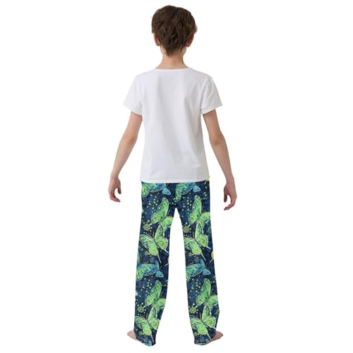 Butterfly Long Pajama Pants Elastic Waist PJ Bottoms with Pockets S A1104894