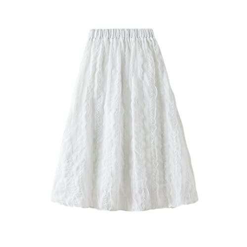 Jupe plissée blanche en dentelle et tulle Hndudnff taille haute élégante