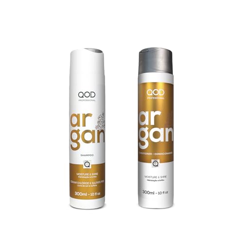 QoD PRO Argan Shampoo and Conditioner Set | For Dry, Damaged, Frizzy and Dull Hair | Promotes Shine and Softness | 300ML - 10fl oz each