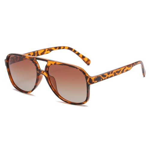JCTAIFOO Lentes de sol polarizados para hombres y mujeres, marco grande redondo vintage, lentes cuadrados retro UV400, Leopardo/té degradado de color