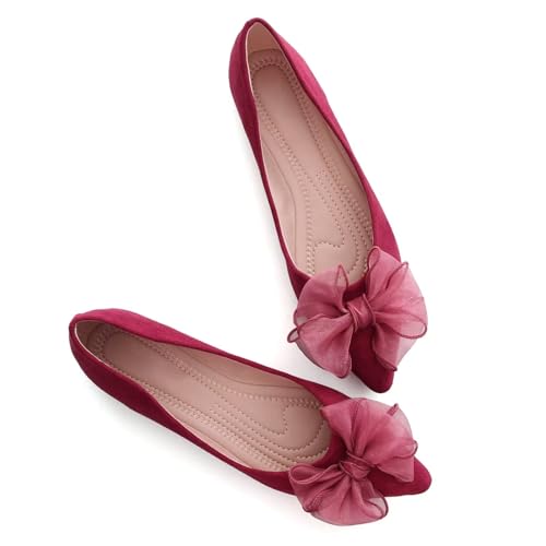 Image of SAILING LU Womens Bowknot Ballet Flats Pointy Toe Suede