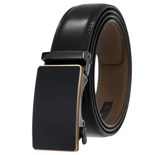 Men's 35Mm Wide Genuine Leather Belt, Adjustable Double-Sided Work Belt Black 115CM