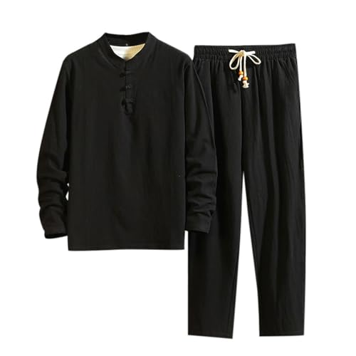 RUMAOZIA Chándal de dos piezas para hombre de algodón Tai Chi Uniforme Kung Fu Traje Chino Tradicional Traje Tang Traje Artes Marciales Transpirable Manga Corta Tops Zen Meditación Uniforme, Z03 negro
