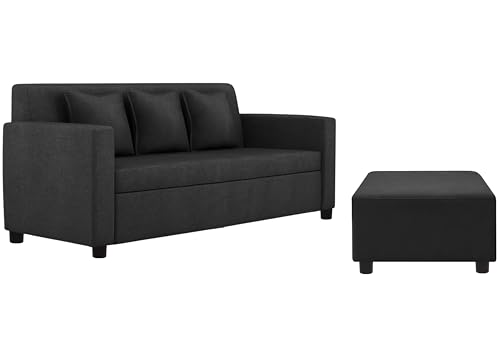 Image of 3+1+1 Seater Sofa Set with Ottoman -Modern Velvet Fabric Sofa Set for Living Room, Deep Seating Comfort with Cushions (Black)