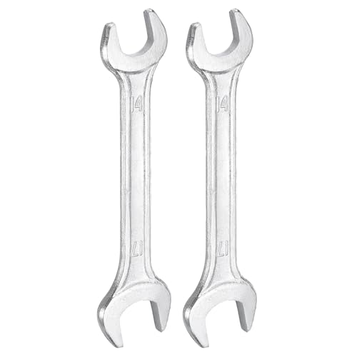 QUARKZMAN 2Pcs Clé à Fourche Double 14mm x 17mm Métrique Clé Plate à Angle Décalé 15 Degrés, Petite Clé Plate Galvanisée, pour Réparation Automobile, Assemblage de Meubles