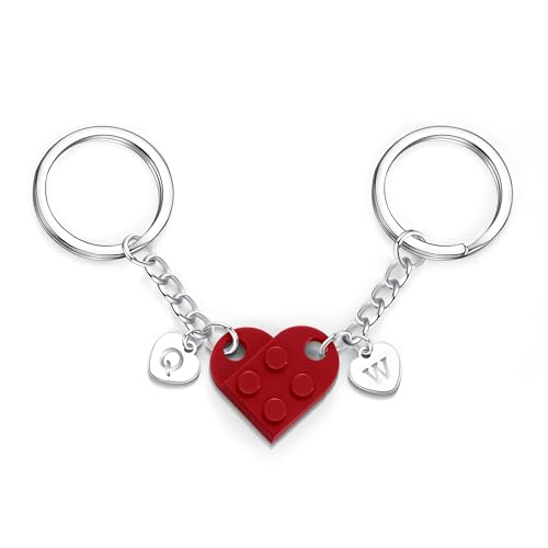 DONYUDE Valentines Gifts for Her Him 2Pcs Matching Heart Keychain with Q&W Matching Couples Stuff Gifts for Daughter Granddaughter Aunt Niece Birthday Gift