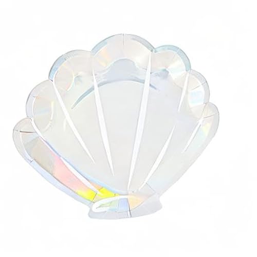 Sparkle and Bash 48 Pack Holographic Seashell Paper Plates for Girls Mermaid Birthday Party Supplies - 9 Inch Silver Foil Sea Shell Plates - Thumbnail 7