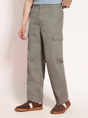 Image of Urbano Fashion Men's Loose Baggy Fit Solid Cargo Chino Trouser Pant with 6 Pockets Non-Stretchable