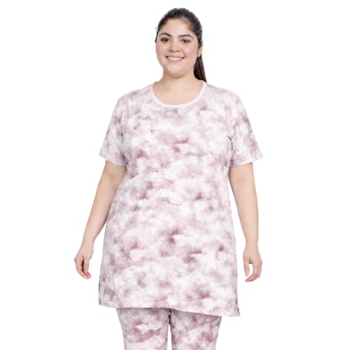 Image of RYSH Women's All-Over Printed Cotton Plus Size Longline T-Shirt with Pockets