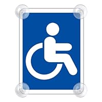 Rollstuhlfahrer Schild für Auto mit 4x Saugnapf - Rollstuhl Saugnapfschild aus Acrylschild - Behindertenschild Autoschild für Windschutzscheibe 90x120mm