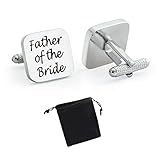 Virens Empourium - Men's Cufflinks, Square Silver Wedding Cuff links, Smart and Elegant Look, Best Man, Groom, Usher, Page Boy, Dad, Brother, and more Cufflink Titles (FATHER OF THE BRIDE)