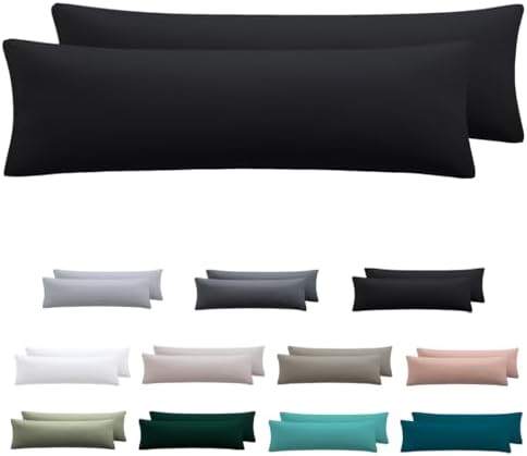 Nesture Seitenschläferkissen Bezug 40 x 145 2er Set, Schwarz | 100% Mikrofaser, Kissenbezug 40x145 2er Set, kopfkissenbezug mit Reißverschluss, Weich und Bügelfrei, waschbar bis 60