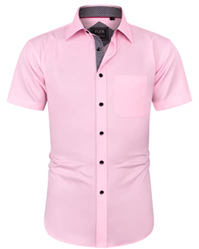 Chemise à manches courtes homme rose S J.VER | Casual chic extensible