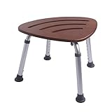 SUMGREEN Adjustable Bamboo Shower Seat, Waterproof Fanshaped Shower Stool for Elderly and Adults W/Slip-Resistant Rubber, 19.7' Lx 13.7' Wx （14'-20.7'） H (Brown)