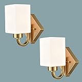 SHAWNKEY Brass Wall Sconce Vintage Wall Light Fixtures Brass Sconce Set of 2 with Milky White Glass