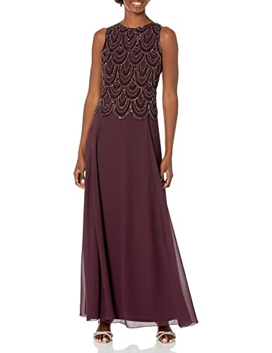 Image of J Kara Womens Plus Size Sleeveless Beaded Pop Over Long Dress with Scarf