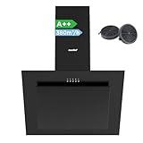 COMFEE' CH60J78EM4A2B Dunstabzugshaube 60cm A++, Kopffreihaube 60 cm Umluft & Abluft, 380m³/h Luftstrom, LED, Abzugshaube mit Aktivkohlefilter, Schwarz