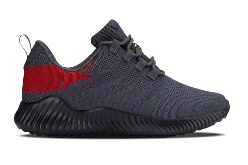 Image of CALTO Men's Invisible Height Increasing Elevator Shoes - Grey /Red Ultra Lightweight Sporty Sneakers - 2.8 Inches Taller - Q218 - Size 10 D(M) US