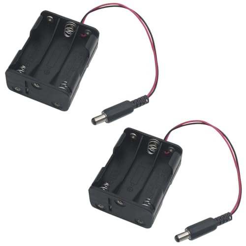 OZXNO 2 Pcs 6xAA Power Box 6V Black Battery Pack Holder Case Box with DC Plug Barrel Jack Connector for Wireless Camera Halloween LED Light Strip