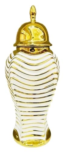 Image of Ceramic Ginger Jar with Lid - Decorative Storage Vase for Home Décor, Living Room, Kitchen, Dining Table, Cabinet, Bookshelf - Modern Design, 18x18x38 cm