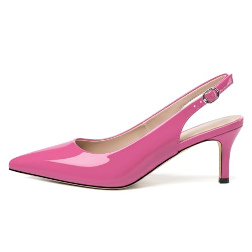Image of NUMALEO Slingback Heels for Women Pointed Close Toe Kitten Heels Patent Pumps Dress Party Comfy Heeled Sandals Stiletto 2.5 Inch Dress Shoes