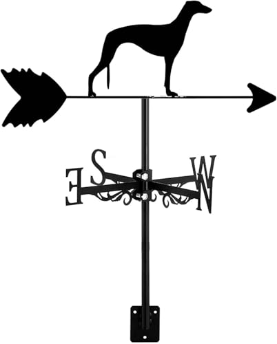 Dekorative Metall-Garten-Wetterfahne mit Windhund-Design, schwarzer Stahl, richtungsweiser Windanzeiger für Dach, Terrasse, Bauernhof und Scheunen-Dekoration