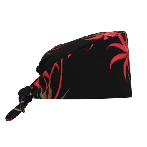 WHJSSF Bonnet de travail de nettoyage pour homme et femme avec motif lys araignée rouge, réglable, absorbant la transpiration, respirant