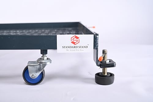 Image of Heavy Duty Front Load Washing Machine Stand | Grey Sheet Metal Base with Rat Mesh & Plastic Wheels | Adjustable Stand for LG 6-7KG ifb 6.5KG Haier 6.5KG Machines (Size18x24 Inch)