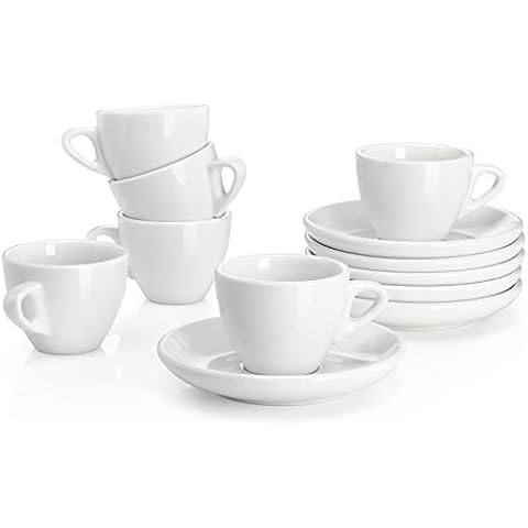 Sweese 401.001 6-teilig Espressotassen Set aus Porzellan, Dickwandige Kaffeetassen mit Untertasse, 75 ml Cover
