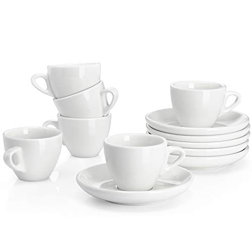 Sweese 2 Ounce Espresso Cups with Saucers, Porcelain Espresso Cups Set of 6 - White by Sweese - Used condition - US$18.01