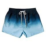 Sunday Rose Herren-Badehose, schnelltrocknend, Farbverlauf, Strand-Shorts, Wassershorts, Urlaub, Freizeit, Sport, mit Taschen und verstellbarem Kordelzug, Dunkelblau und Himmelblau, XXL