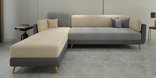 Image of Black Wood Modern Velvet RHS Sectional Sofa (3 + Lounger) with Extra Luxury Comfort for Bedroom, Living Room, Dining Room, Drawing Room, Home Office in Bug Resistant Wood Structure