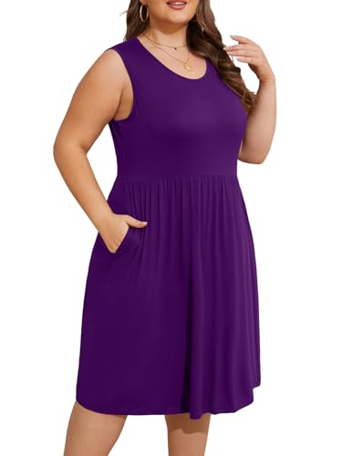 Image of DB MOON Womens 2026 Plus Size Tank Dresses Sleeveless Knee Length Sundress with Pockets